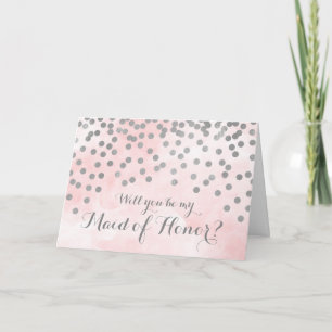 Pink Watercolor Silver Dots Maid of Honour Invite