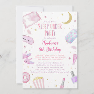 Pink Watercolor Sleepunder Birthday Invitation