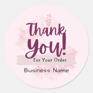 Pink watercolor Small Business Thank You Classic Round Sticker