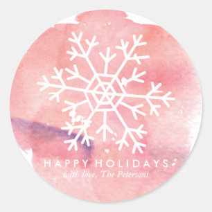 Pink Watercolor Snowflake Classic Round Sticker