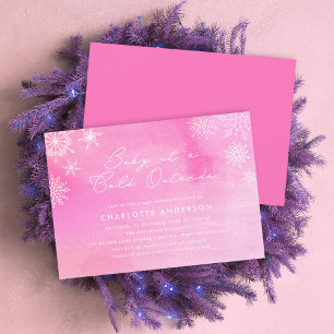 Pink Watercolor Snowflakes Baby Shower Invitation