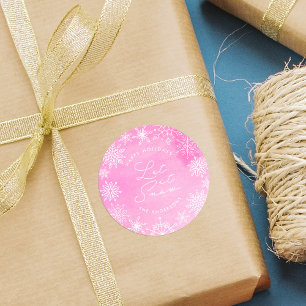 Pink Watercolor Snowflakes Let it Snow Holiday Classic Round Sticker