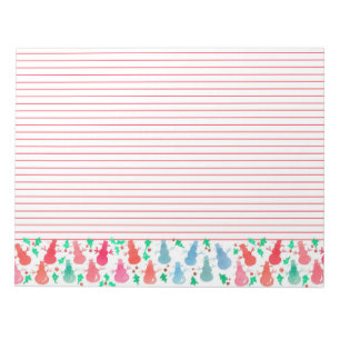 Pink Watercolor Snowman Christmas Red Lined Notepad