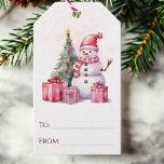 Pink Watercolor Snowman Scene Christmas Gift Tags<br><div class="desc">These Christmas gift tags feature an elegant watercolor snowman with beautifully wrapped presents and a decorated Christmas tree. Easily personalise these holiday gift tags by hand writing in the names in the "To" and "From" sections. Attach to presents, gift bags, and more for a chic and festive touch to your...</div>