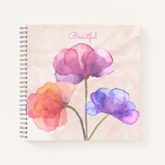 Pink Watercolor Spiral Notebook 8.5" x 8.5" (Front)