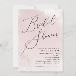 Pink Watercolor Splash, Minimalist Bridal Shower Invitation