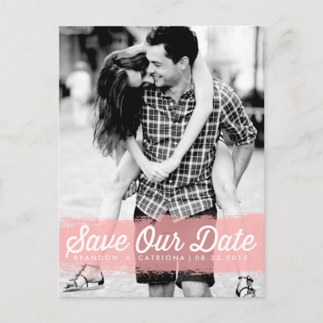 Pink Watercolor Splash Save Our Date Postcard (Front)