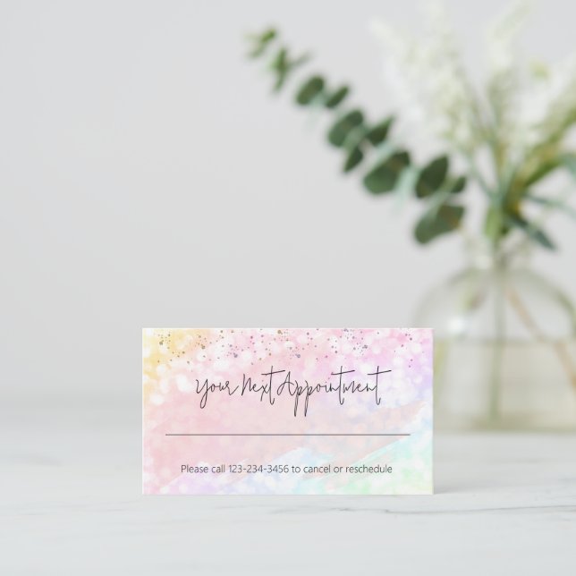 Pink Watercolor Splatters Appointment Reminder Business Card (Standing Front)