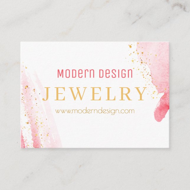 Pink Watercolor Stain Handmade Jewelry Business Card (Front)