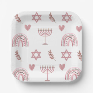 Pink Watercolor Star of David Hanukkah Paper Plate