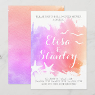 Pink watercolor, starfish wedding couples shower invitation