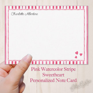 Pink Watercolor Stripe Sweetheart Personalised Card