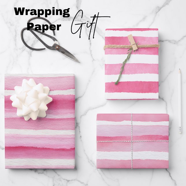 Pink Watercolor Stripe Wrapping Paper Sheet (Pink Watercolor Stripe Wrapping Paper Sheets)