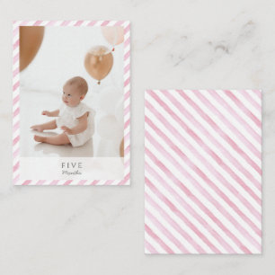 Pink Watercolor Striped 1st Birthday Milestone Card