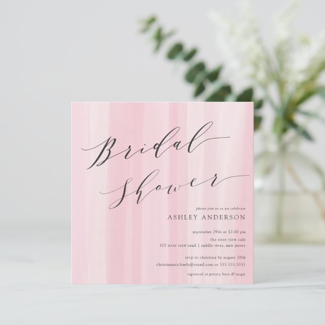 Pink Watercolor Stripes Bridal Shower Invitation (Standing Front)