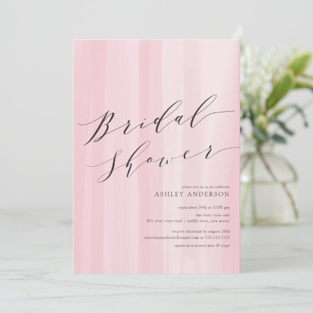 Pink Watercolor Stripes Bridal Shower Invitation (Standing Front)
