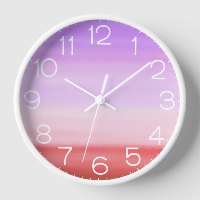Pink Watercolor Stripes Clock (Front)