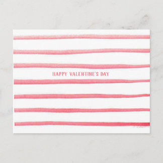 Pink Watercolor Stripes Valentine's Day Postcard