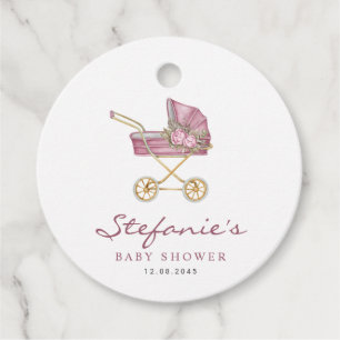 Pink Watercolor Stroller It's a Girl Baby Shower Favour Tags