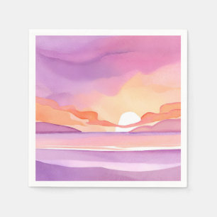 Pink Watercolor Sunset   Beautiful Ocean Sky Napkin