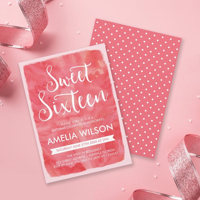 Pink Watercolor Sweet 16 Birthday Invitation (Creator Uploaded)