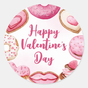 Pink Watercolor Sweets Valentine’s Day Art Classic Round Sticker