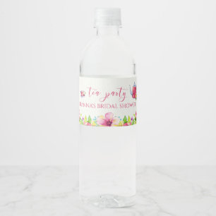 Pink Watercolor Tea Party Water Bottle Label