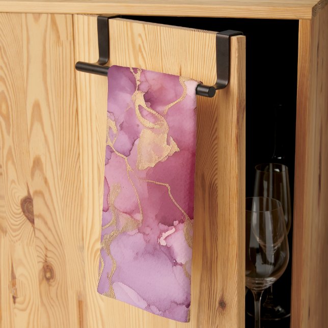 Pink watercolor tea towel (Thirds Fold)