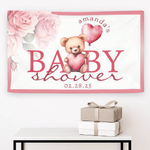 Pink Watercolor Teddy Bear Baby Shower Banner