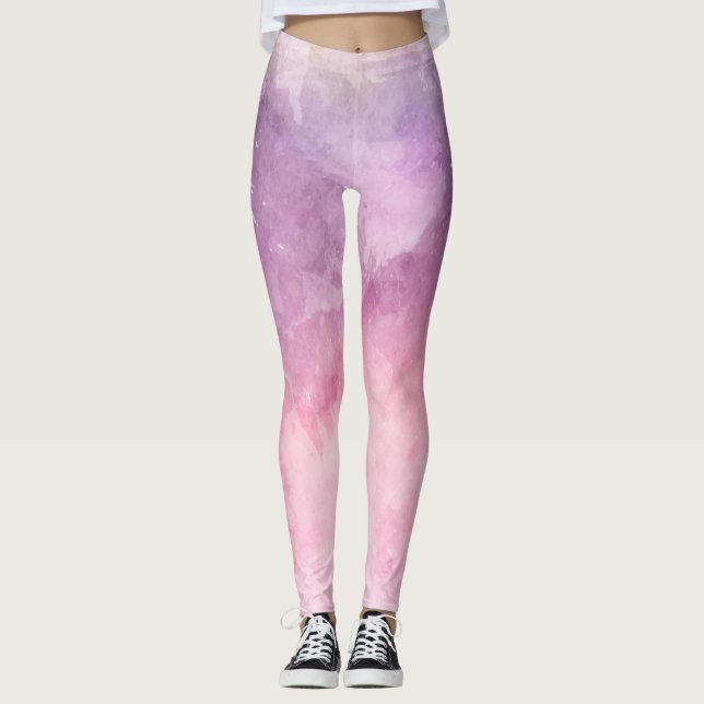 Pink watercolor texture leggings (Front)