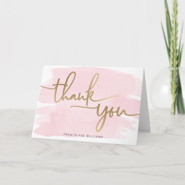 Pink Watercolor Thank You Card (Front)