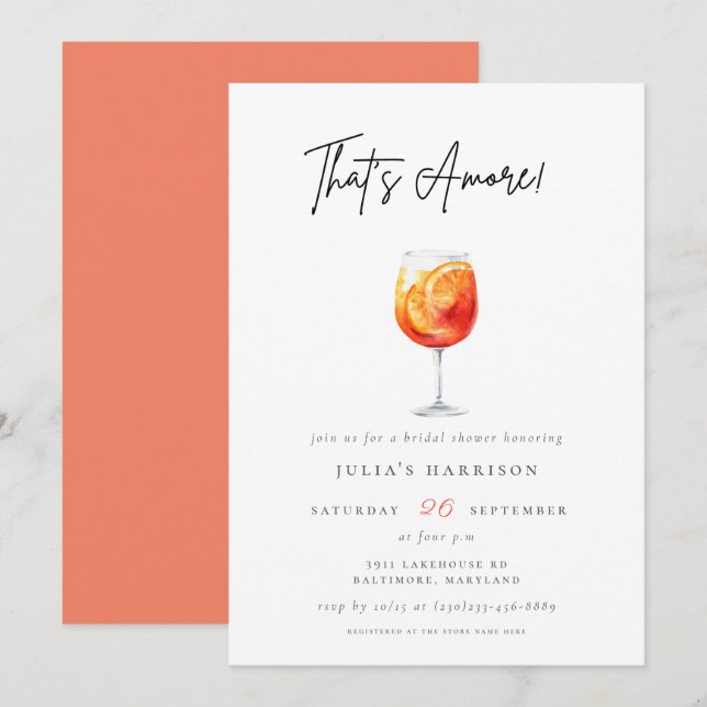 Pink Watercolor That's Amore Spritz Bridal Shower Invitation (Front/Back)