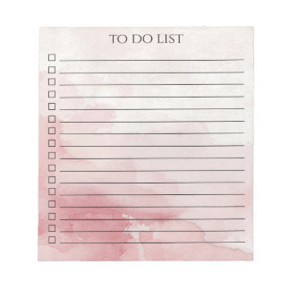 Pink Watercolor To Do List Chic Minimalist Modern Notepad