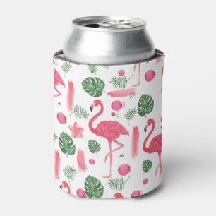 Pink watercolor tropical elegant flamingo floral can cooler