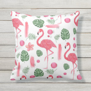 Pink watercolor tropical elegant flamingo floral outdoor cushion
