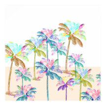 Pink Watercolor Tropical Hawaiian Palm Trees