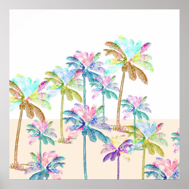Pink Watercolor Tropical Hawaiian Palm Trees Poster (Front)