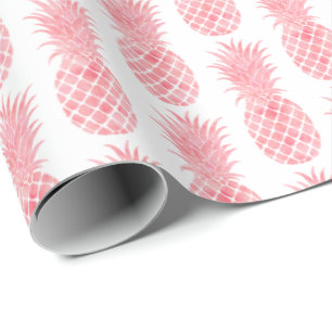 Pink Watercolor Tropical Pineapple Wrapping Paper