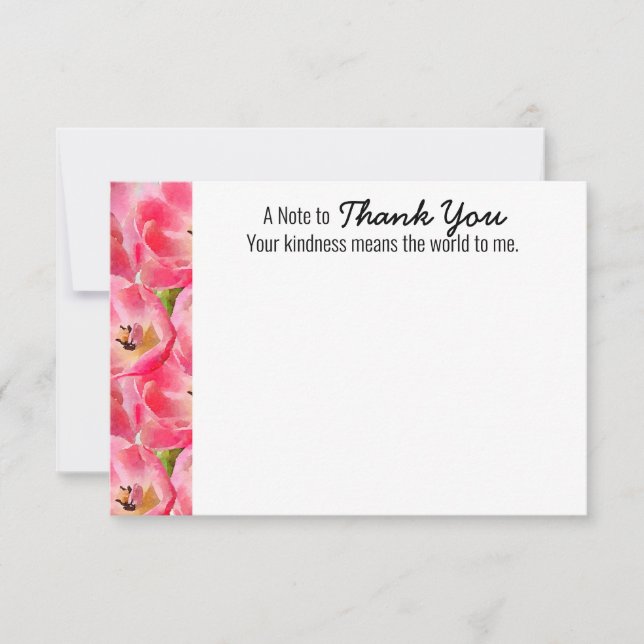 Pink Watercolor Tulip Thank You Flat Card (Front)