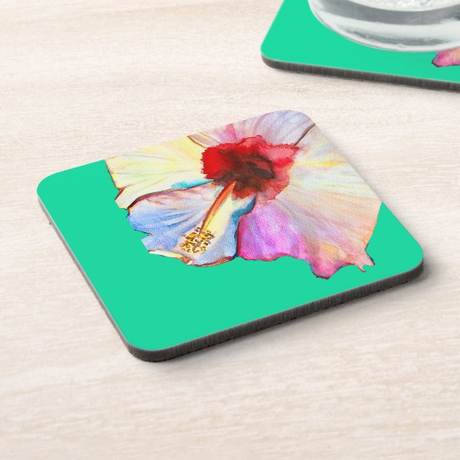 Pink watercolor tulips art coaster (Left Side)