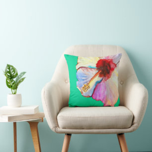 Pink watercolor tulips art cushion