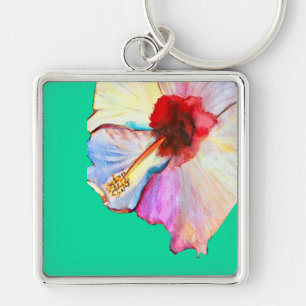 Pink watercolor tulips art key ring