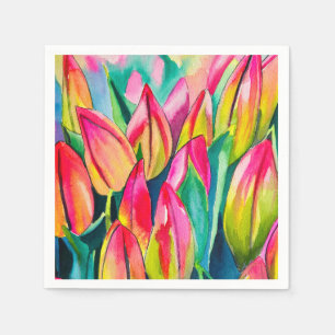 Pink watercolor tulips art napkin