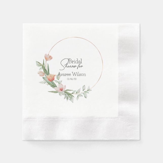 Pink Watercolor Tulips  Bridal Shower  Napkin (Front)