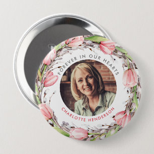 Pink Watercolor Tulips Forever In Our Hearts Photo 10 Cm Round Badge