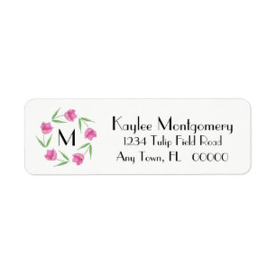 Pink Watercolor Tulips Framing Initial