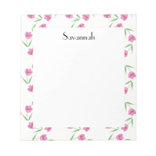 Pink Watercolor Tulips Pattern Personalised Notepad