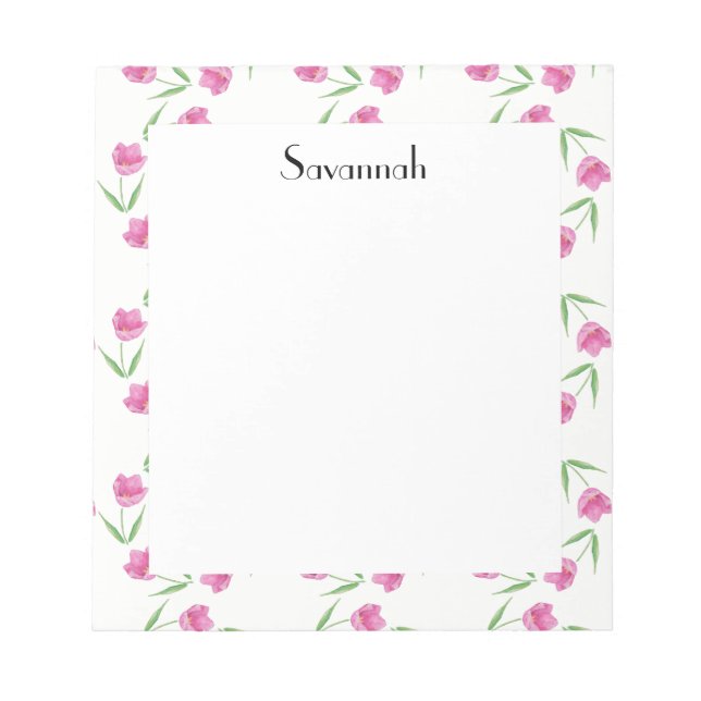Pink Watercolor Tulips Pattern Personalised Notepad (Front)