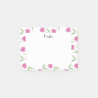 Pink Watercolor Tulips Pattern Personalised Post-it Notes