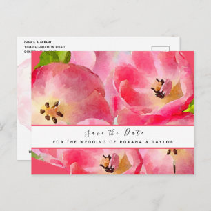 Pink Watercolor Tulips Save the Date Postcard